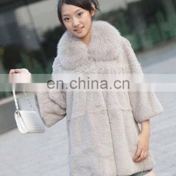 Korean version rabbit fur long coat with fox fur collar