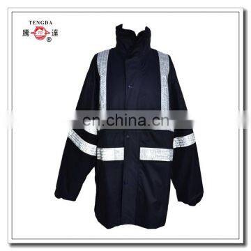 190T polyester pongee raincoat with prismatic reflective strips