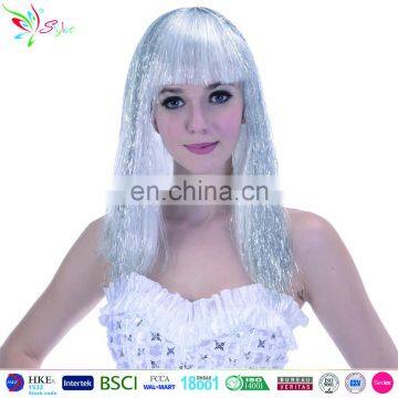 beautiful women synthetic fibre with tinsel long straight wig silver