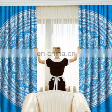 Indian Latest Turquoise Ombre Mandala Curtain set Cotton Boho Drapes Window Decor Curtain Set