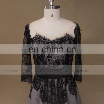 Black and Gray Lace Mother of the Bride Evening Dress Long Sleeve photo-2