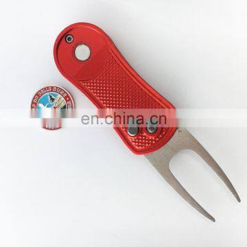In stock selling golf folding pitch fork /Retractable Switchblade pitch fork ball marker