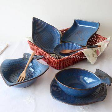 Wholesale pottery stoneware ceramic tableware Creative fish and seashell  ceramics sauce dish