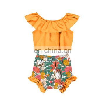 Orange sleeveless Top and flower printing shorts bummies Baby Girl summer suit