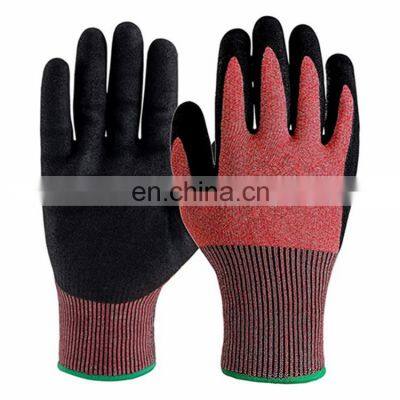 Double-layer U2 Knitted Shell Cut Resistant Working ANSI Cut Level A4 Sandy Nitrile Coated Safety Gloves For Spearfishing