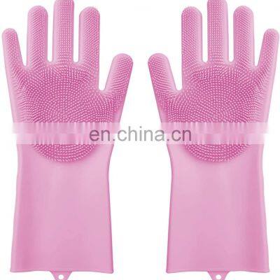 Reusable Silicone Scrubber Cleaning Gloves Approved Silicone Dishwashing Gloves Heat Resistant Kitchen Cleaning Gloves