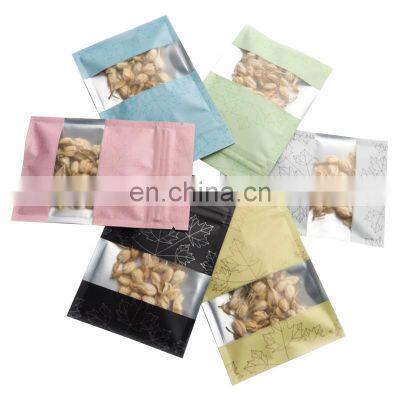 Colorful Maple Leaf Bags Aluminized Mylar Foil Reclosable Ziplock Food Packaging Plastic 3 Sides Seal Pouch with Window