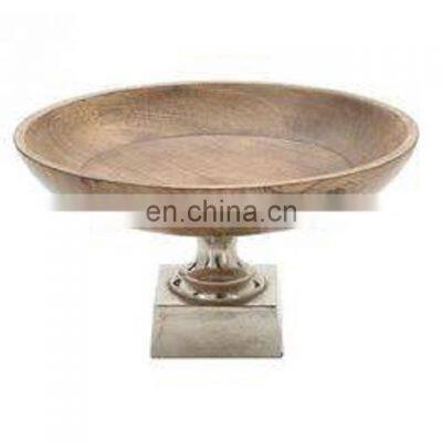 Wooden Bowl With Metal Base