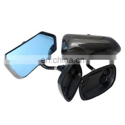 Rear View Mirror F1 Style Real Carbon Fiber Car Reflector Mirror Blue Tint Metal Bracket Left and Right Side Mirror