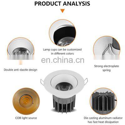 Energy Saving White Trim Recessed Spot Light Ceiling Fixture Indoor 7W COB LED Downlight