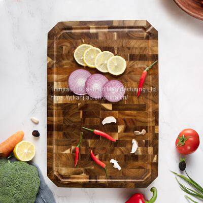 End Grain Food Meat Fruits Acacia Wooden Chopping Boards With Juice Groove Cutting Board
