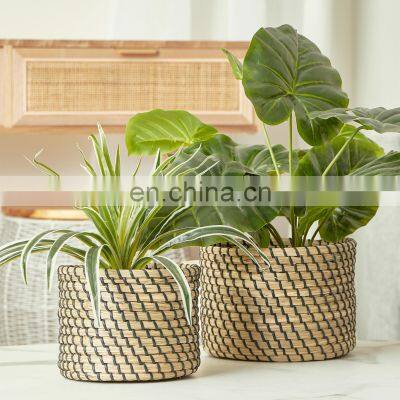 Hot Selling 2 Piece Natural Seagrass Planter Set Storage Basket Plant Holder Wholesale