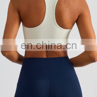 Fitness Front Zipper Racer Back Sports Yoga Bra Women Workout Shockproof Running Gym Wear Outdoor Training Crop Top Custom Logo photo-2