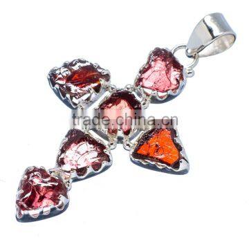 Rough garnet cross PENDANT 925 Sterling Silver Pendant, SILVER JEWELRY EXPORTER,SILVER JEWELRY WHOLESALE