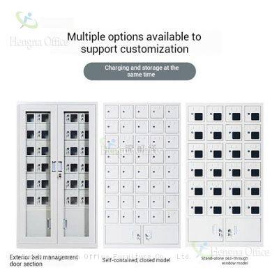 Прочный шкаф для зарядки мобильных телефонов с множеством ящиков, зарядными портами и амортизатором ударов | Надежное решение для хранения в офисах photo-1