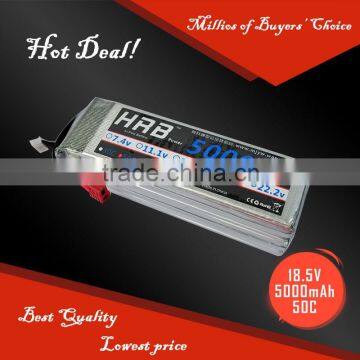 Rechargeable Lipo Battery 5S 5000mAh 18.5V with high discharge rate