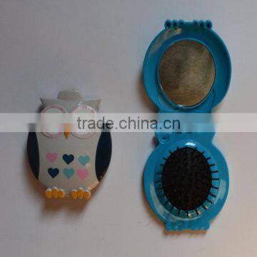 2015 Hot Selling Plastic Hair Brush Pocket Mirror Folding Comb With Mirror