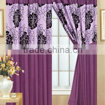 Elegant Ready Made Flock Curtains with 2 Tie Backs