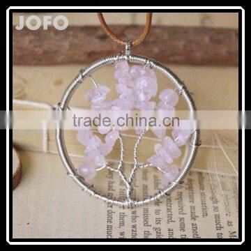 Wholesale Natural Rose Quartz Crystal Birthstone Tree of Life Handmade Pendant SCC0356