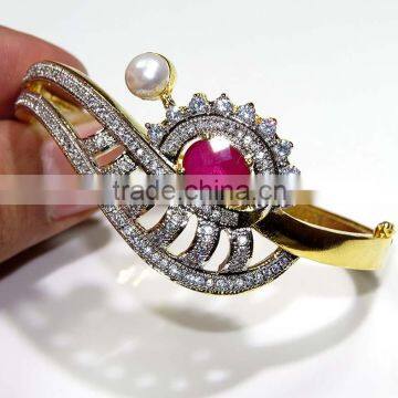 Gold Finish Ethnic, Zirconia,Pearl,Ruby Bracelet Jewelry Design With Meenakari (Enamal) . 22 K Gold Plated Jewellery photo-3