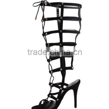 2015 Women Over Knee High Heels Boots Lace up Black Knee Boots High Heel Boots for Women photo-2