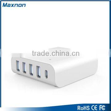 ETL Certified Intelligent 40W 8A 5 Port Usb Type C Charger for Mac Book Mobile Phone