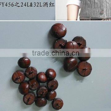 Wine Color Braided Leather Button photo-2