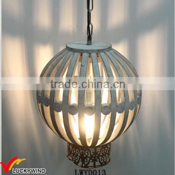 Distressed White Vintage Wood Ball Pendant Lamp