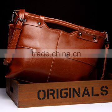 2015 winter pure color retro vintage genuine leather handbag, china manufacturer