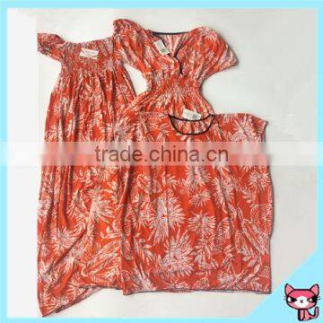 High Quality White Leaves Orange Three Style Casual Dress for Lady