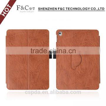 Durable brown hand strap Folio PU Leather case for iPad pro 9.7 inch tablet with pen holder