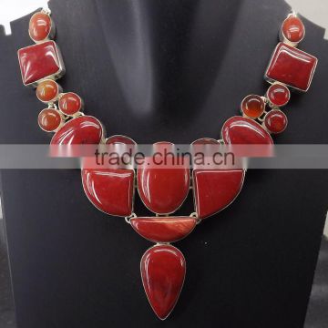 Red Jasper, Carnelian Necklace plated 925 Sterling Silver 106 Gms 18-20 Inches