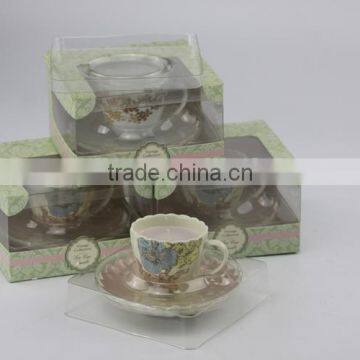 scented candle in ceramic cup & saucer set