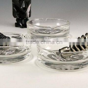 Customized size popular model clear transparent round ashtray popular model frosted decal