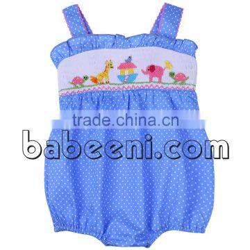 Cute Animals Hand Smocked Girl Romper