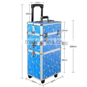 Aluminum 3-in-1 Blue Floral Makeup/Beauty/Hairdressing/Vanity Trolley/Box/Case photo-3