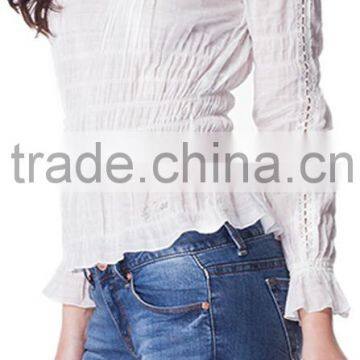2016 Hot Sale Pleated White Autumn Ladies Blouse Designs photo-3