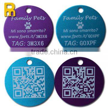 Round Custom LOGO Anodized aluminum QR code laser dog tags/pet ID tags