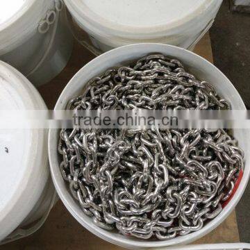 304/316 grade stainless steel chain in DIN766 short link, 12mm diameter, strong breaking load