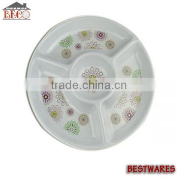 Round divided melamine plate with 4 section plate