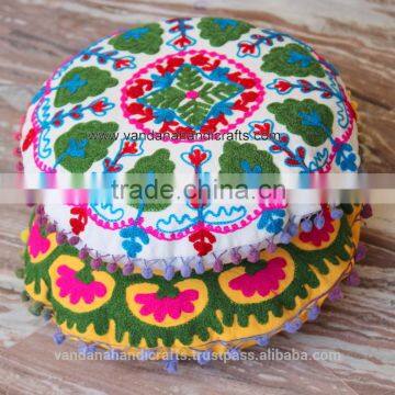 Embroidered Round Cushion Cover/Pillow Cover/Pouf Cover Size 16x16"