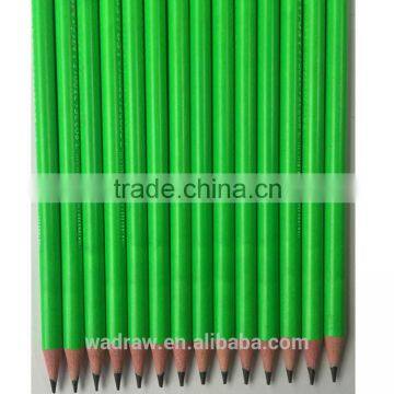 Low MOQ Bright Green Fluorescent paint HB Plastic Pencil with Eraser