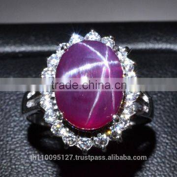 13x10 MM Ruby Star Sapphire Ring Lab-Created Sterling Silver 92.5 Size 9