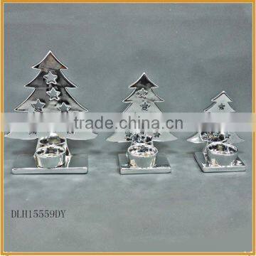 high quality silver ceramic christmas tree shape tealight holder