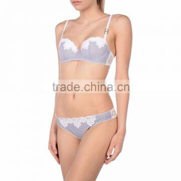 Hot Sale Stylish Sexy Cute Printed Bra Set with Waving Lace T-shirt Padded Bra with Adjustable Strap Brief Panty