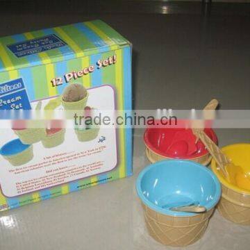 6 Pieces Plastic Ice Cream Bowls with Spoons with color box                        
                                                Quality Choice