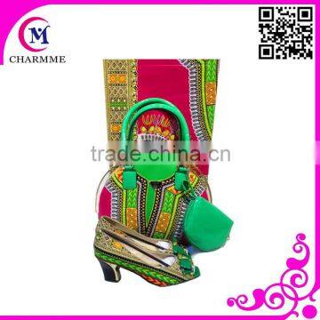 2015 Newest Ankara Wax Design WBS-0036 Green Wax Bag and Shoes in 100% Cotton Fabric