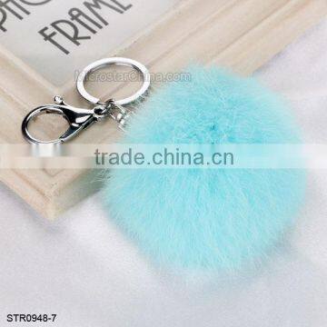 8cm Fur Pom Pom Keychain Rabbit Fur Ball Silver Keychain photo-5