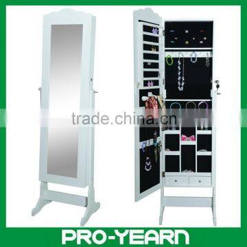 Floor Standing Wooden Furniture Chinese Mirrored Jewelry Cabinet with Wavelike Door Top and Stylish Design