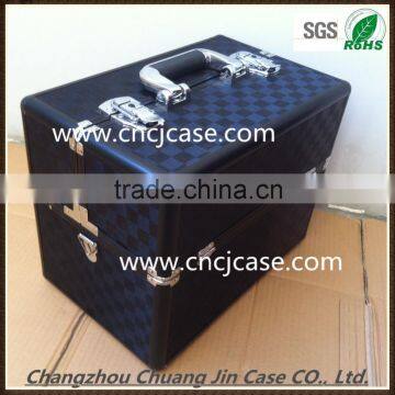 Promotion fashion craft with removable trays double-open aluminum cosmetic case